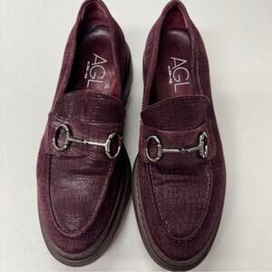 AGL Purple Sparkle Chunky Loafers Womens 10 Preppy Lug Horse-bit Academia Shoes
